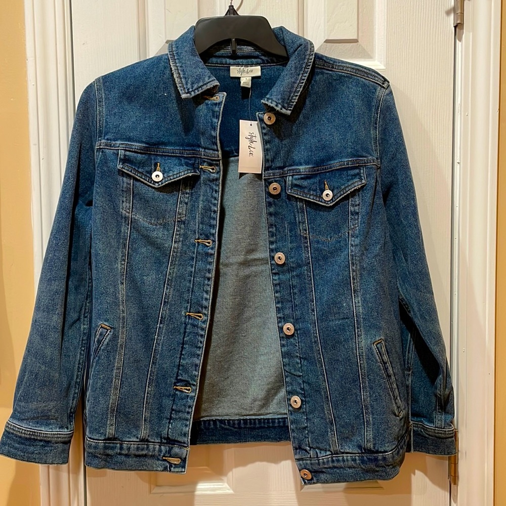 Style & Co Denim Jacket, medium wash/size small